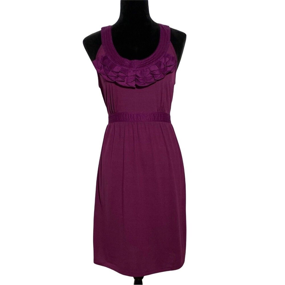 Ann Taylor LOFT Petite Dress 10P Dark Purple Tiered Pleat Neck Belt Career
